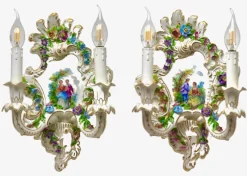 Clearance Pamono Italian Porcelain Sconces with Floral Decoration, 1950, Set of 2