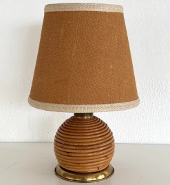 Hot Pamono Italian Rattan Table Lamp with Brass Details from Vivai del Sud, 1970s
