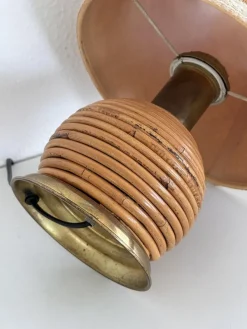 Hot Pamono Italian Rattan Table Lamp with Brass Details from Vivai del Sud, 1970s