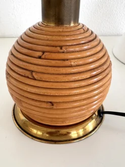 Hot Pamono Italian Rattan Table Lamp with Brass Details from Vivai del Sud, 1970s
