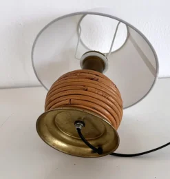 Hot Pamono Italian Rattan Table Lamp with Brass Details from Vivai del Sud, 1970s
