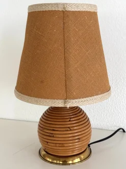 Hot Pamono Italian Rattan Table Lamp with Brass Details from Vivai del Sud, 1970s