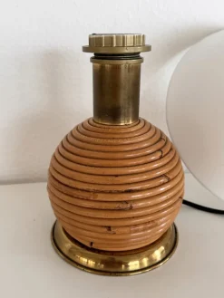 Hot Pamono Italian Rattan Table Lamp with Brass Details from Vivai del Sud, 1970s