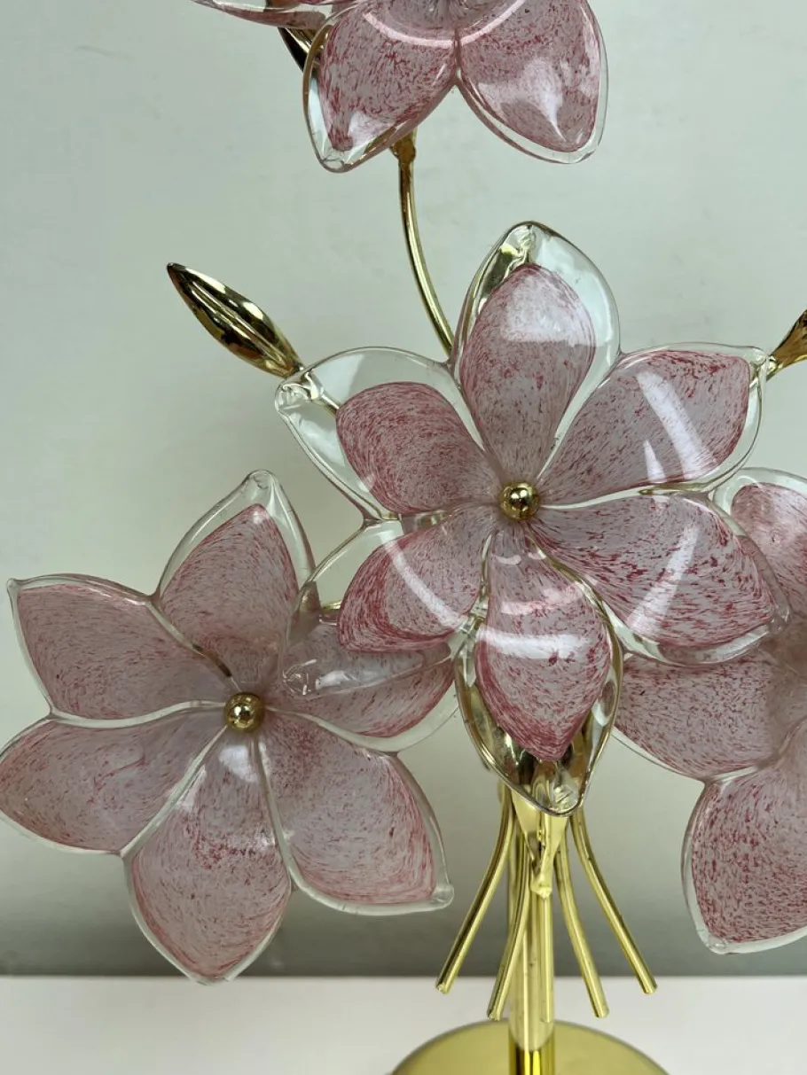 Online Pamono Italian Regency Pink Flower Murano Glass Table Lamps, 1980s, Set of 2
