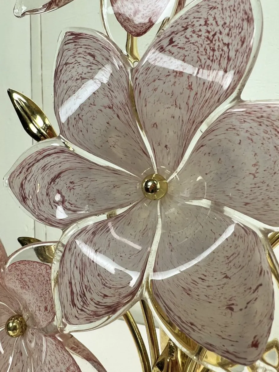 Online Pamono Italian Regency Pink Flower Murano Glass Table Lamps, 1980s, Set of 2