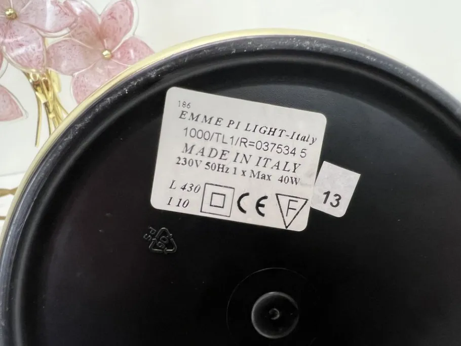 Online Pamono Italian Regency Pink Flower Murano Glass Table Lamps, 1980s, Set of 2