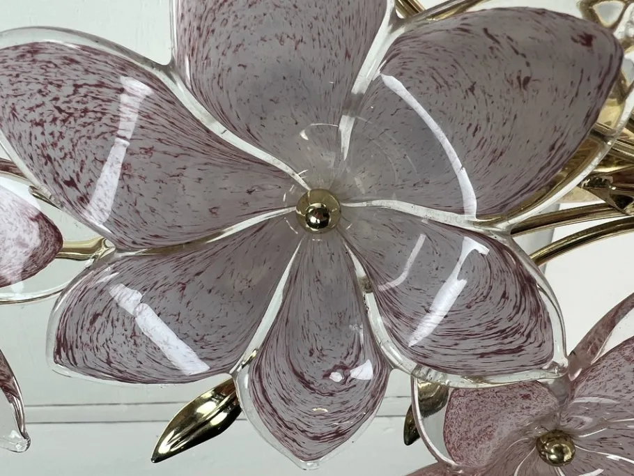 Online Pamono Italian Regency Pink Flower Murano Glass Table Lamps, 1980s, Set of 2