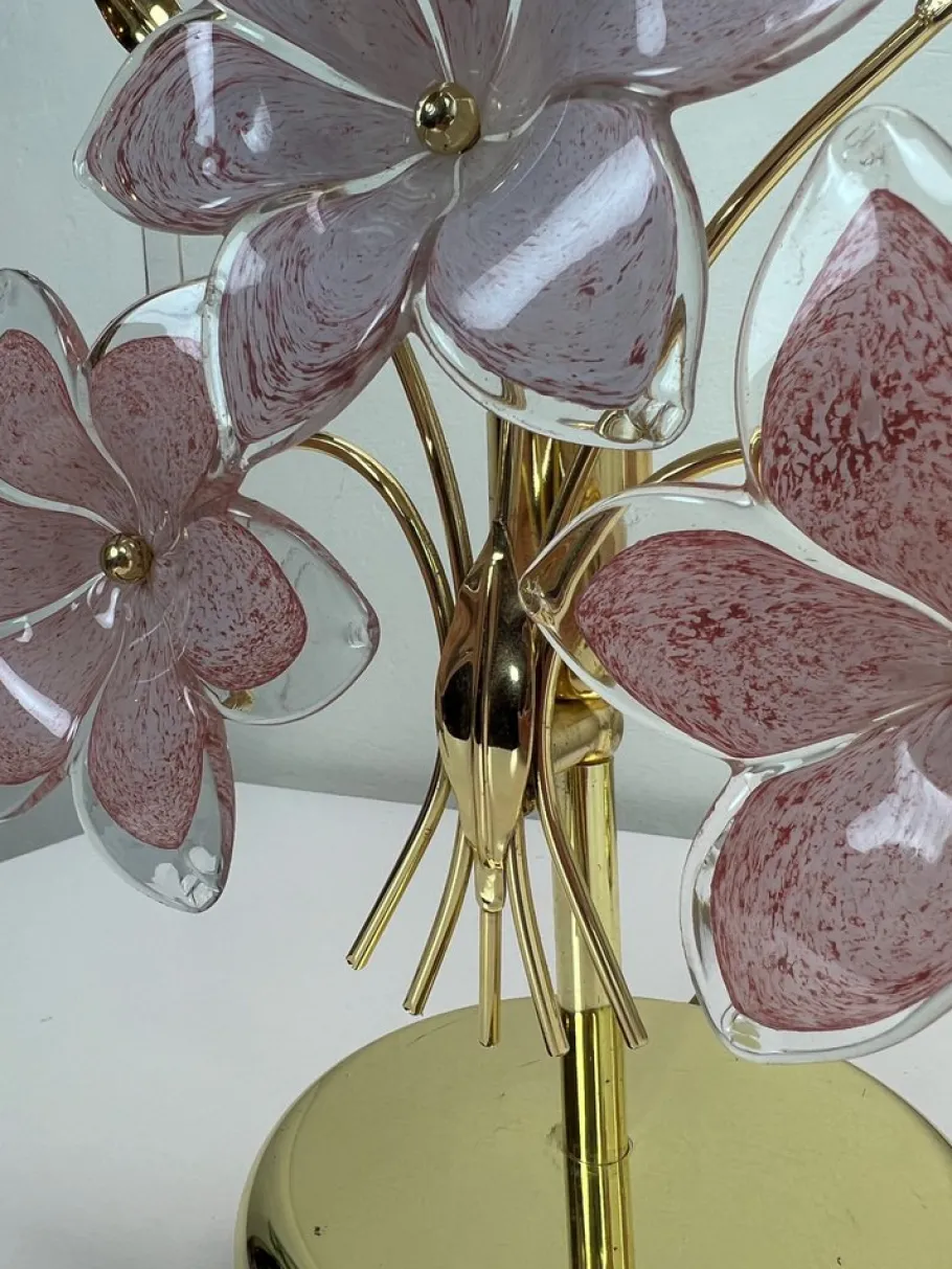 Online Pamono Italian Regency Pink Flower Murano Glass Table Lamps, 1980s, Set of 2