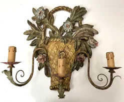 Online Pamono Italian Renaissance Style Carved Painted Wood Sconce or Wall Light, 1950s