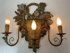 Online Pamono Italian Renaissance Style Carved Painted Wood Sconce or Wall Light, 1950s