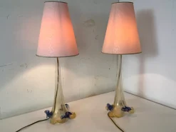 New Pamono Italian Romantic Murano Glass Table Lamps, 1980s, Set of 2