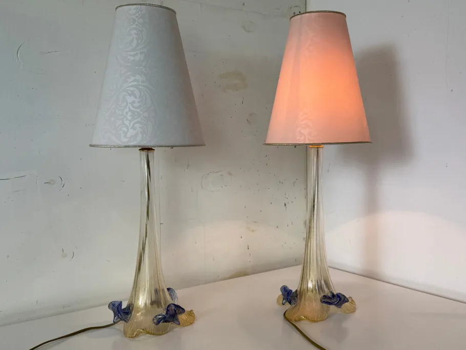 New Pamono Italian Romantic Murano Glass Table Lamps, 1980s, Set of 2