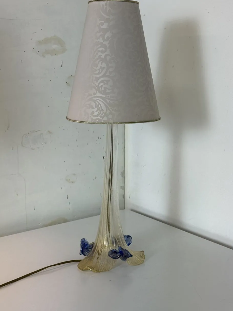 New Pamono Italian Romantic Murano Glass Table Lamps, 1980s, Set of 2
