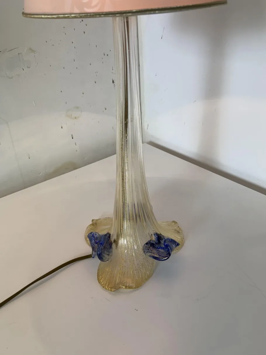 New Pamono Italian Romantic Murano Glass Table Lamps, 1980s, Set of 2