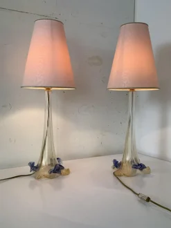 New Pamono Italian Romantic Murano Glass Table Lamps, 1980s, Set of 2