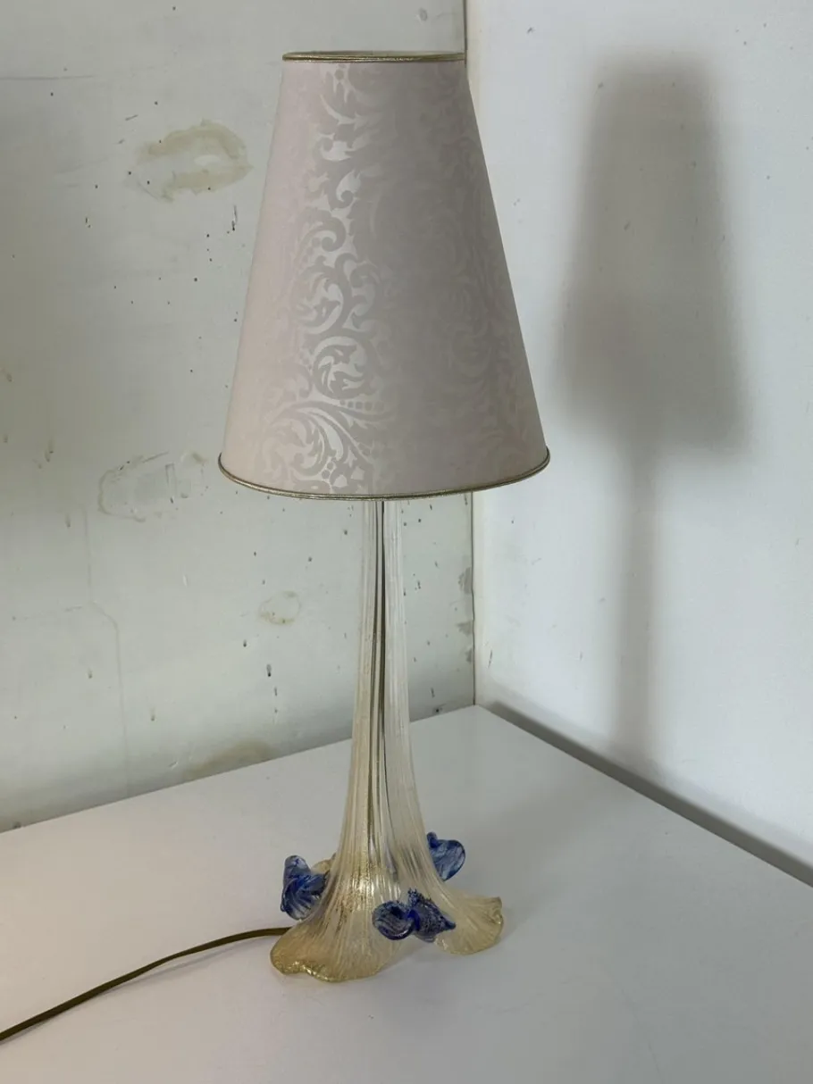 New Pamono Italian Romantic Murano Glass Table Lamps, 1980s, Set of 2