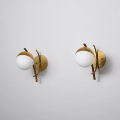 Best Pamono Italian Sconces in Brass with Opaline Glass Globes, 1950s, Set of 2