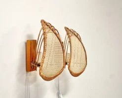 Online Pamono Italian Sculptural Wall Lamps in Rattan, 1960s-1970s, Set of 2