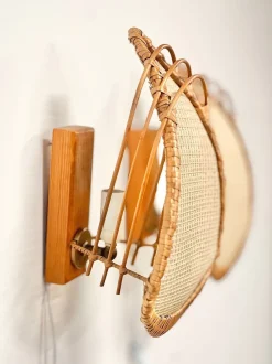 Online Pamono Italian Sculptural Wall Lamps in Rattan, 1960s-1970s, Set of 2