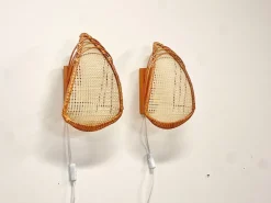 Online Pamono Italian Sculptural Wall Lamps in Rattan, 1960s-1970s, Set of 2