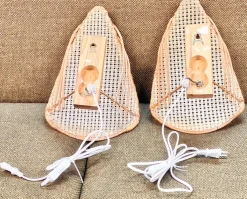 Online Pamono Italian Sculptural Wall Lamps in Rattan, 1960s-1970s, Set of 2