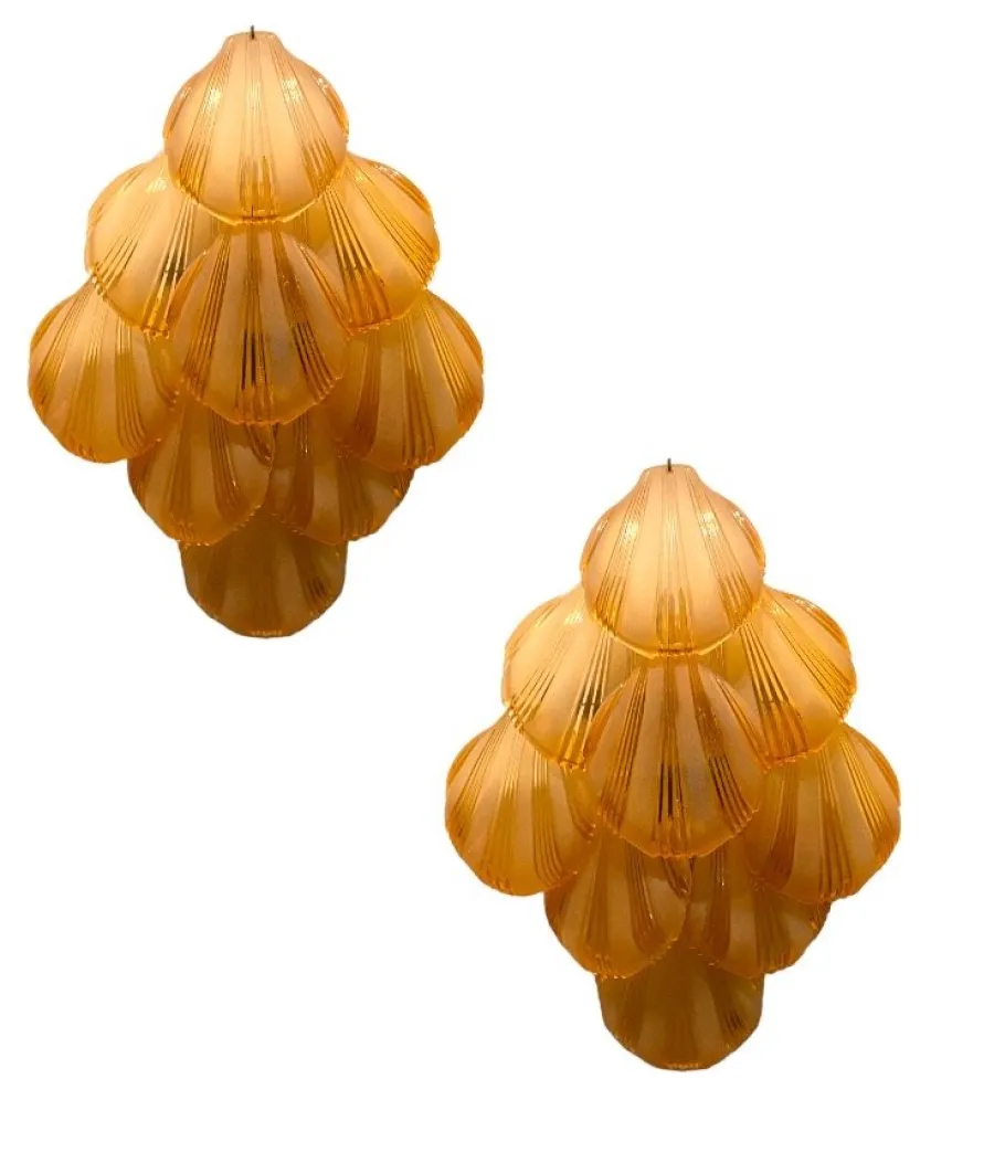New Pamono Italian Shell Glass Sconces, 1980s, Set of 2