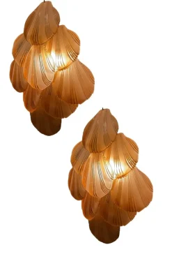 New Pamono Italian Shell Glass Sconces, 1980s, Set of 2