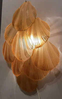 New Pamono Italian Shell Glass Sconces, 1980s, Set of 2