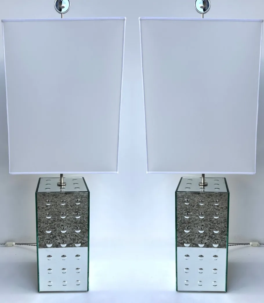 Best Pamono Italian Silver Optical Murano Glass Lamps by Roberto Giulio Rida, 2010s, Set of 2