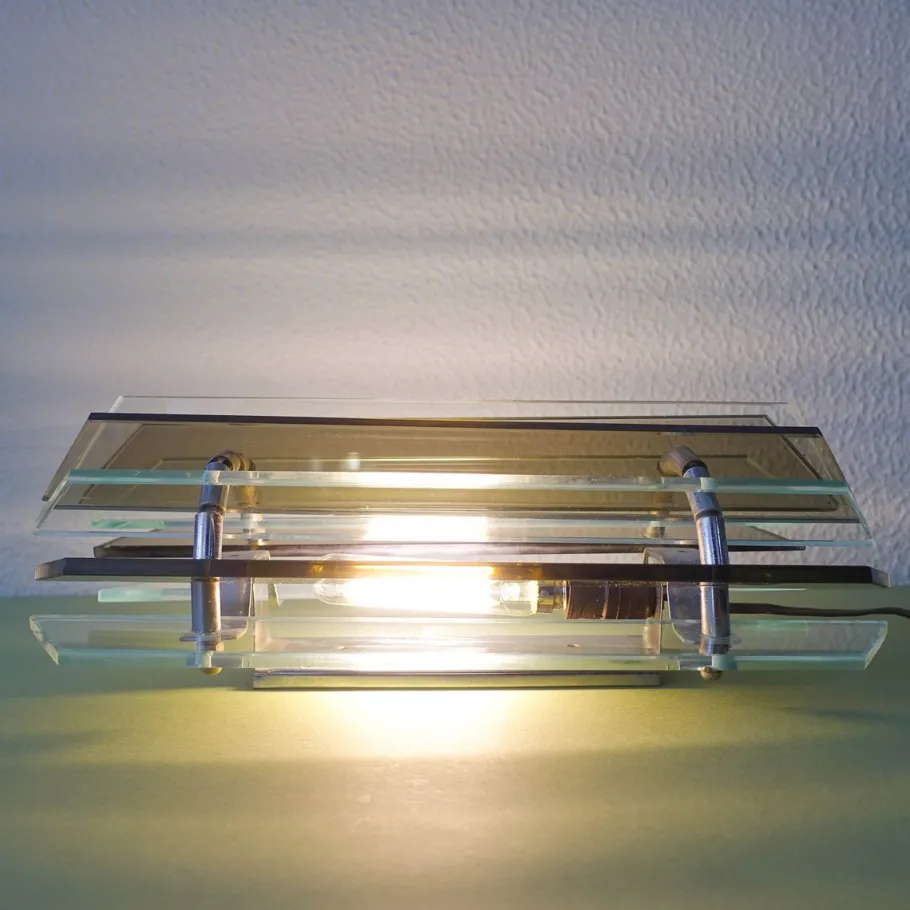 Best Pamono Italian Smoked & Clear Glass Sconces in Style of Veca, 1970s, Set of 2