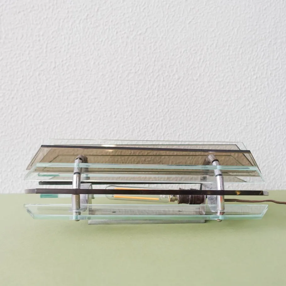 Best Pamono Italian Smoked & Clear Glass Sconces in Style of Veca, 1970s, Set of 2