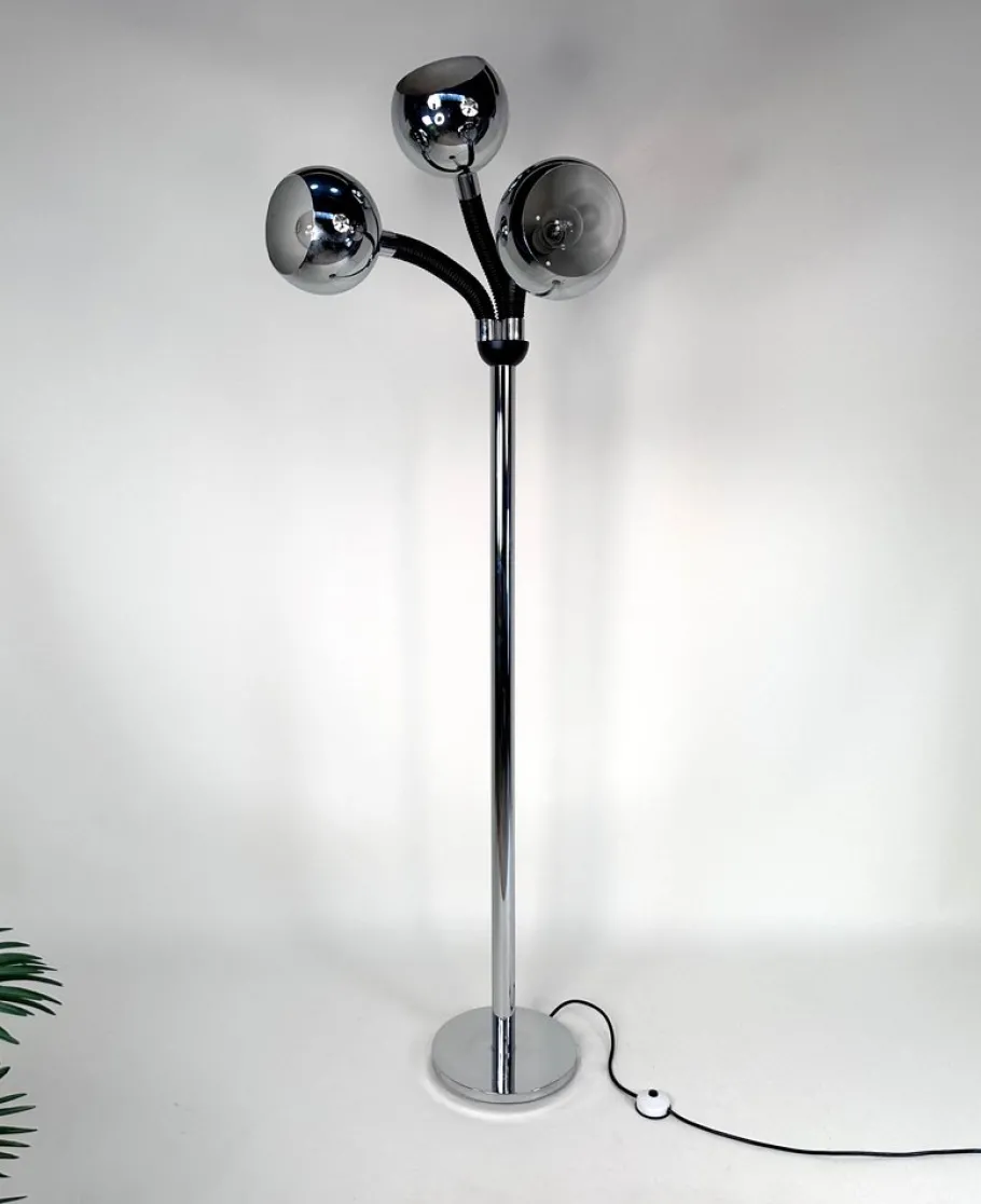 Online Pamono Italian Space Age Chromed 3-Light Floor Lamp with Adjustable Arms, 1960s