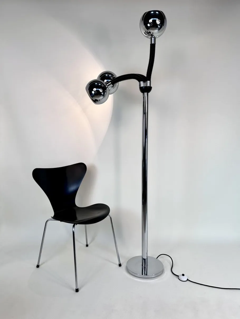 Online Pamono Italian Space Age Chromed 3-Light Floor Lamp with Adjustable Arms, 1960s