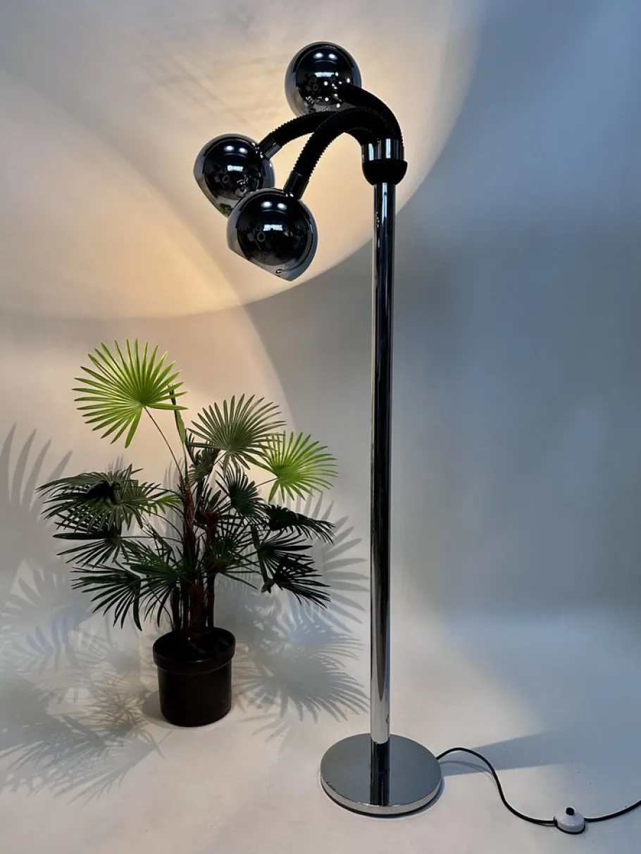 Online Pamono Italian Space Age Chromed 3-Light Floor Lamp with Adjustable Arms, 1960s