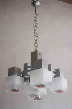 Discount Pamono Italian Space Age Cubic Chandelier by Gaetano Sciolari for Mazzega, 1970s