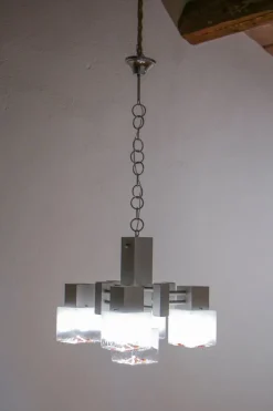 Discount Pamono Italian Space Age Cubic Chandelier by Gaetano Sciolari for Mazzega, 1970s