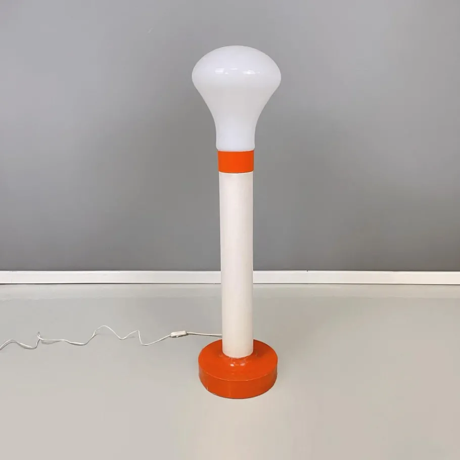Clearance Pamono Italian Space Age Floor Lamp in Orange and White Metal with Opaline Glass, 1970s