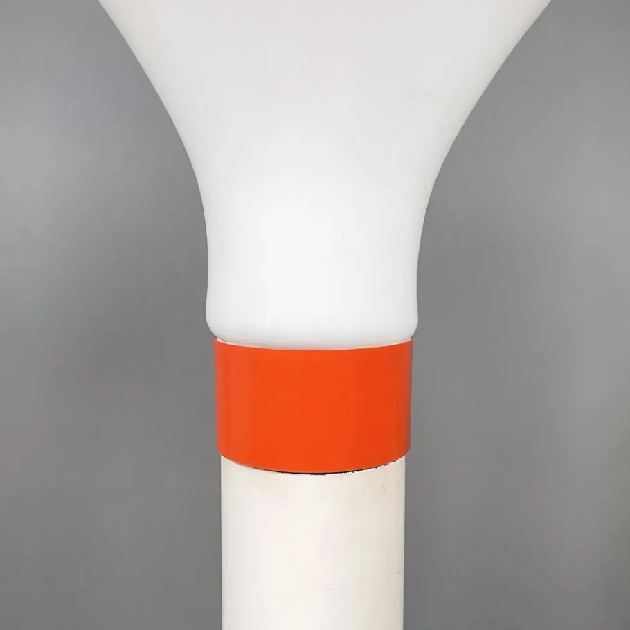 Clearance Pamono Italian Space Age Floor Lamp in Orange and White Metal with Opaline Glass, 1970s