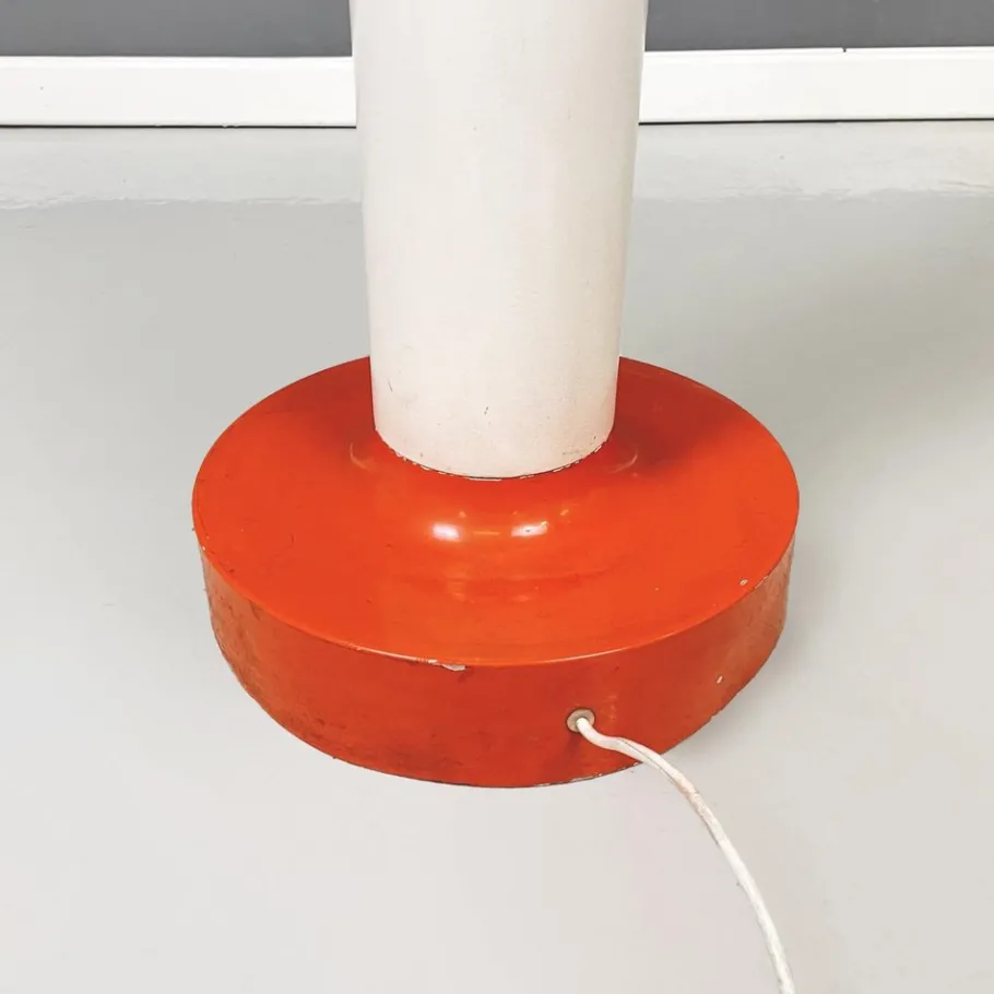 Clearance Pamono Italian Space Age Floor Lamp in Orange and White Metal with Opaline Glass, 1970s