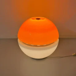 Clearance Pamono Italian Space Age Metal, Orange Plastic and White Opaline Glass Table Lamp, 1970s
