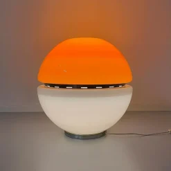 Clearance Pamono Italian Space Age Metal, Orange Plastic and White Opaline Glass Table Lamp, 1970s