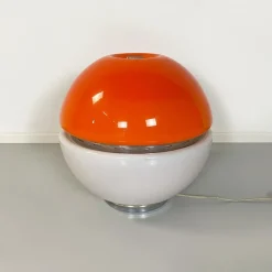 Clearance Pamono Italian Space Age Metal, Orange Plastic and White Opaline Glass Table Lamp, 1970s