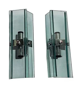 Best Pamono Italian Space Age Wall Sconces in Chrome Metal and Tempered Crystal, 1970s, Set of 2