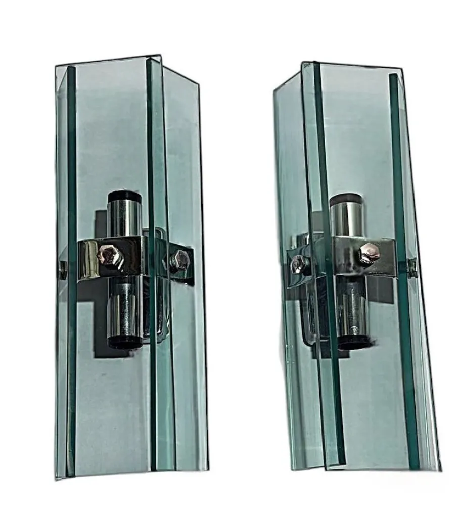 Best Pamono Italian Space Age Wall Sconces in Chrome Metal and Tempered Crystal, 1970s, Set of 2