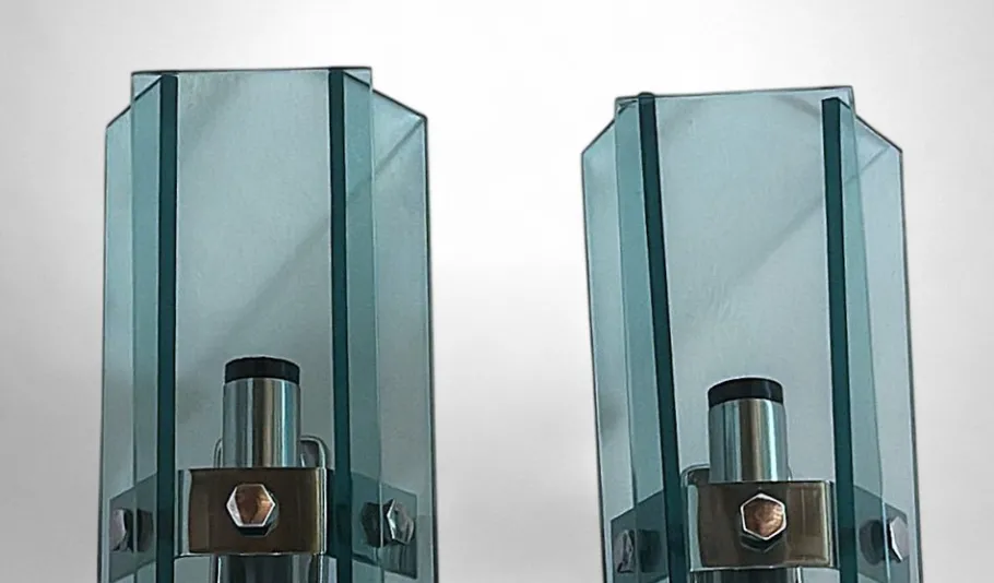 Best Pamono Italian Space Age Wall Sconces in Chrome Metal and Tempered Crystal, 1970s, Set of 2
