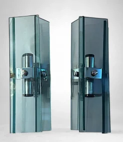 Best Pamono Italian Space Age Wall Sconces in Chrome Metal and Tempered Crystal, 1970s, Set of 2