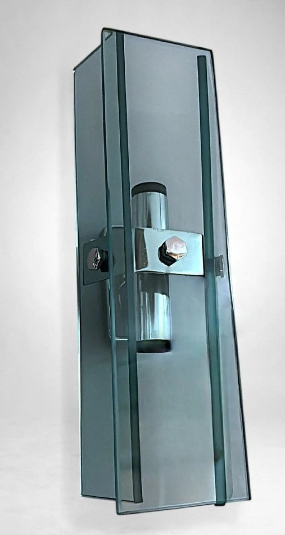 Best Pamono Italian Space Age Wall Sconces in Chrome Metal and Tempered Crystal, 1970s, Set of 2