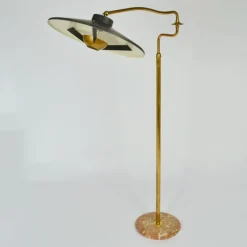 Clearance Pamono Italian Swing Arm Floor Lamp in Brass with Original Black Shade, 1950s