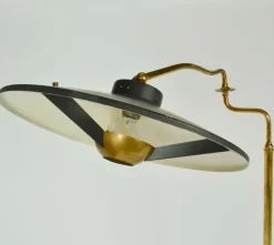 Clearance Pamono Italian Swing Arm Floor Lamp in Brass with Original Black Shade, 1950s