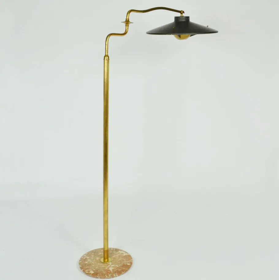 Clearance Pamono Italian Swing Arm Floor Lamp in Brass with Original Black Shade, 1950s